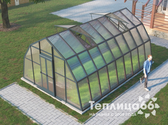 Теплица Рада Каспий из поликарбоната, 4х6 метров, графитовая